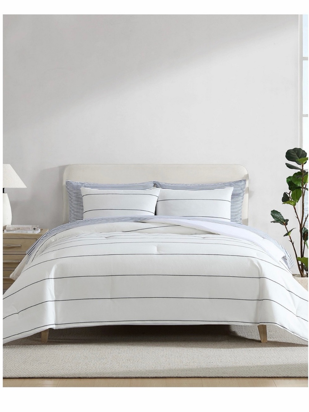 Nautica White Comforter Set with Navy Stripe Accents